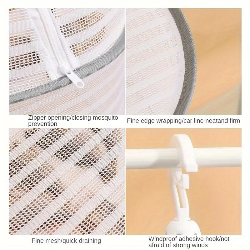 White Polyester Circular Folding Drying Rack with 3 Tiers for Kitchen and Balcony