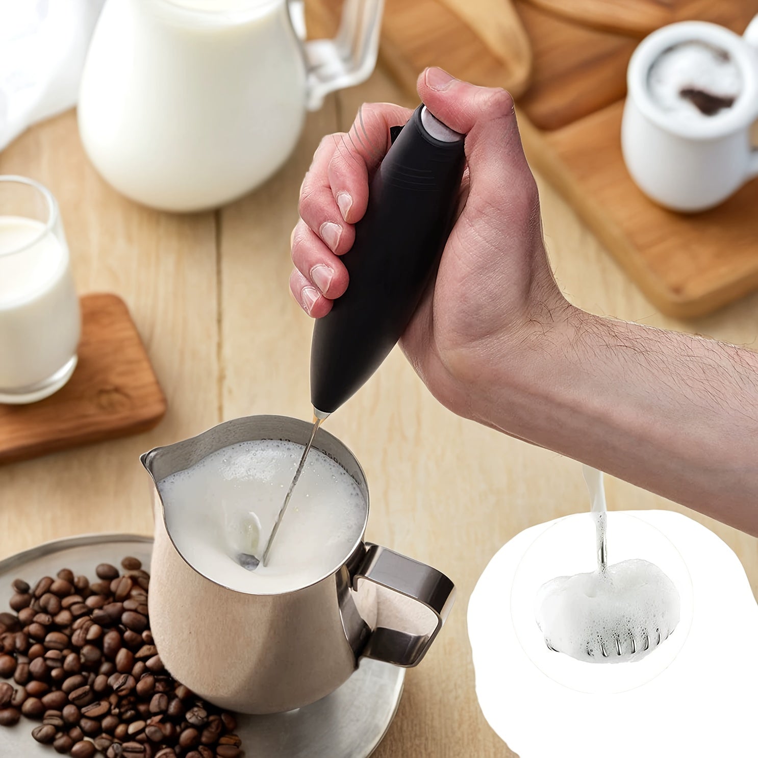 Portable Stainless Steel Electric Milk Frother Egg Beater 2-Speed Handheld Whisk