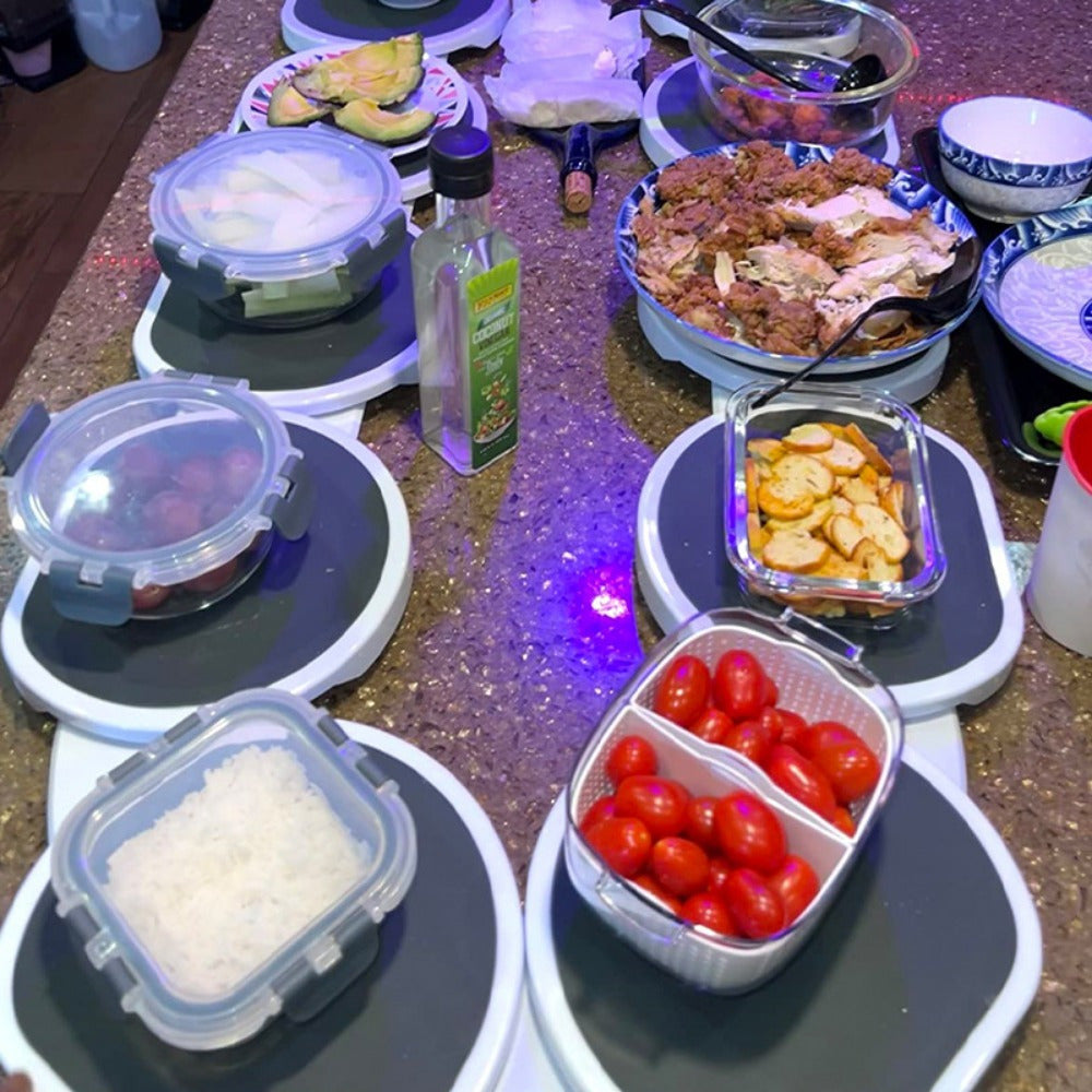 White Plastic Lazy Susan Turntable with Storage Stand for Dining and Serving