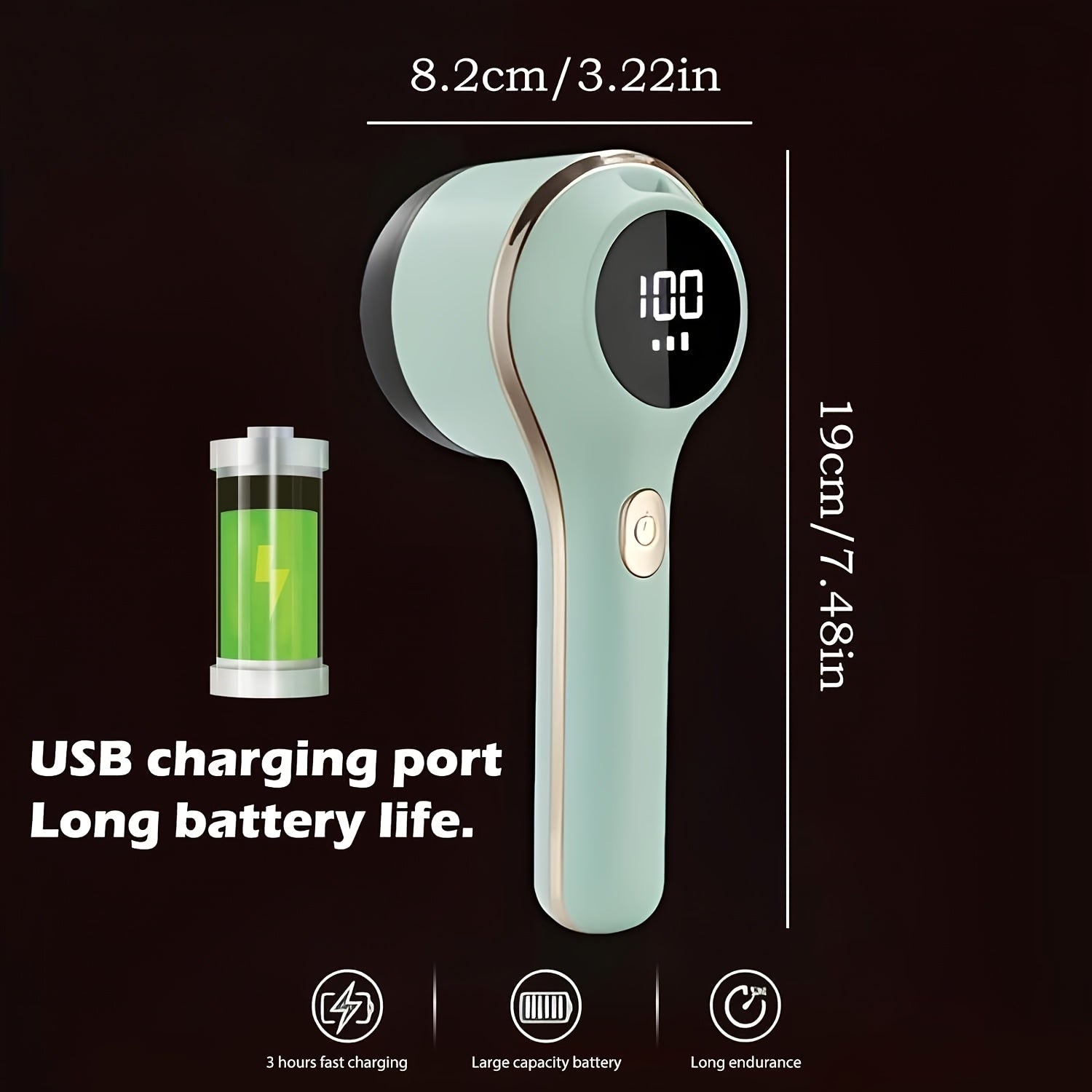 Portativ mato qirqish mashinasi raqamli displey bilan, USB orqali zaryadlanadigan va 3 tezlikda sozlanadigan, kiyimlar va mebellar uchun.