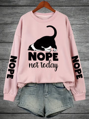 Plus Size Women's Cat Letter Print Sweatshirt Casual Long Sleeve Crew Neck