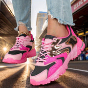 Women's Casual Sneakers Vibrant Pink and Black Clunky Street Style Shoes