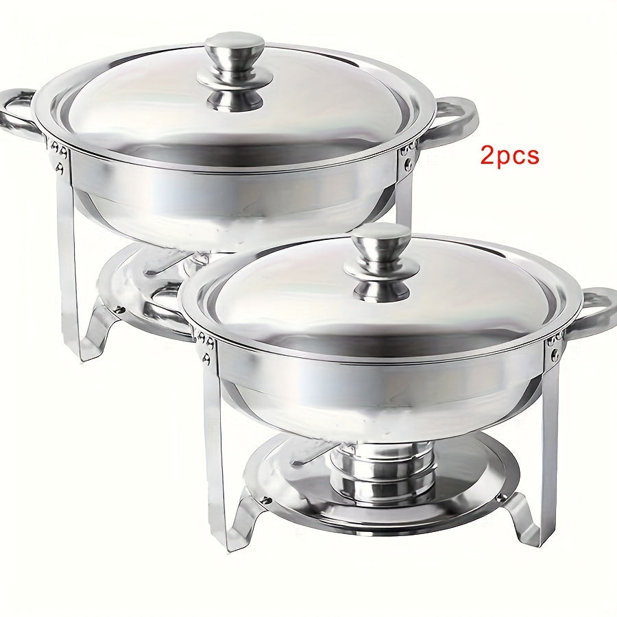 Set of Two Golden Stainless Steel Chafing Dishes with Lids for Catering and Events