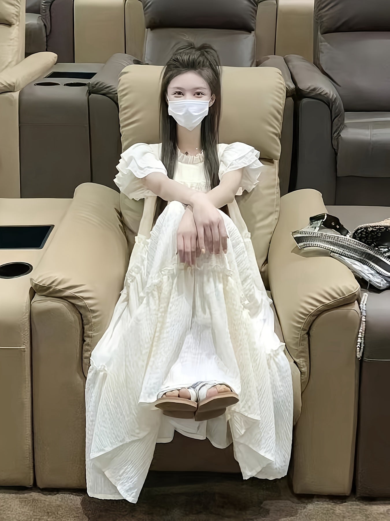 Fransuz ilhomlangan Maxi kiyim ayollar uchun - Yoz 2025, Nafis keng kesim, sharchali yubka va uchuvchi yenglar, Polyester aralashmasi, Mashinada yuvish mumkin.