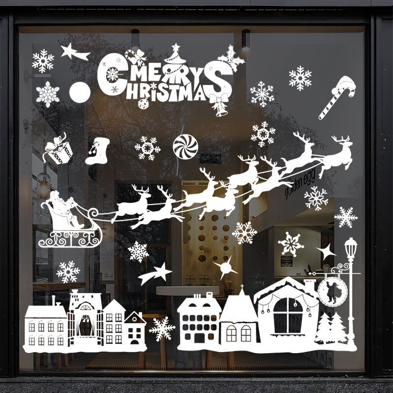 Festive Christmas Sticker Set for Windows Reusable Cartoon Design Large Size
