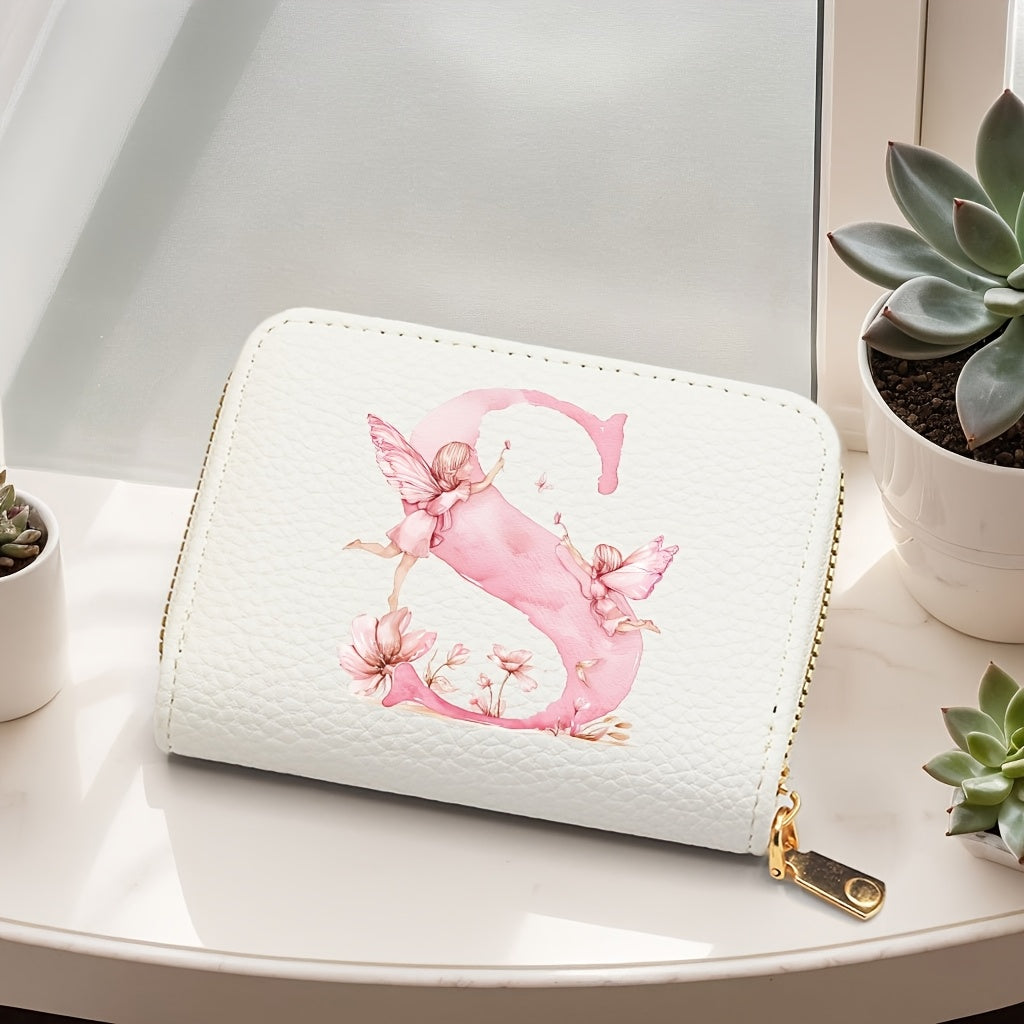 Tarjetero de mujer de cuero sintético, estilo acordeón delgado, con cierre de cremallera para monedas