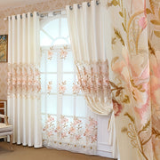 Pink Floral Embroidered Sheer Curtain for Living Room and Bedroom 1 Piece