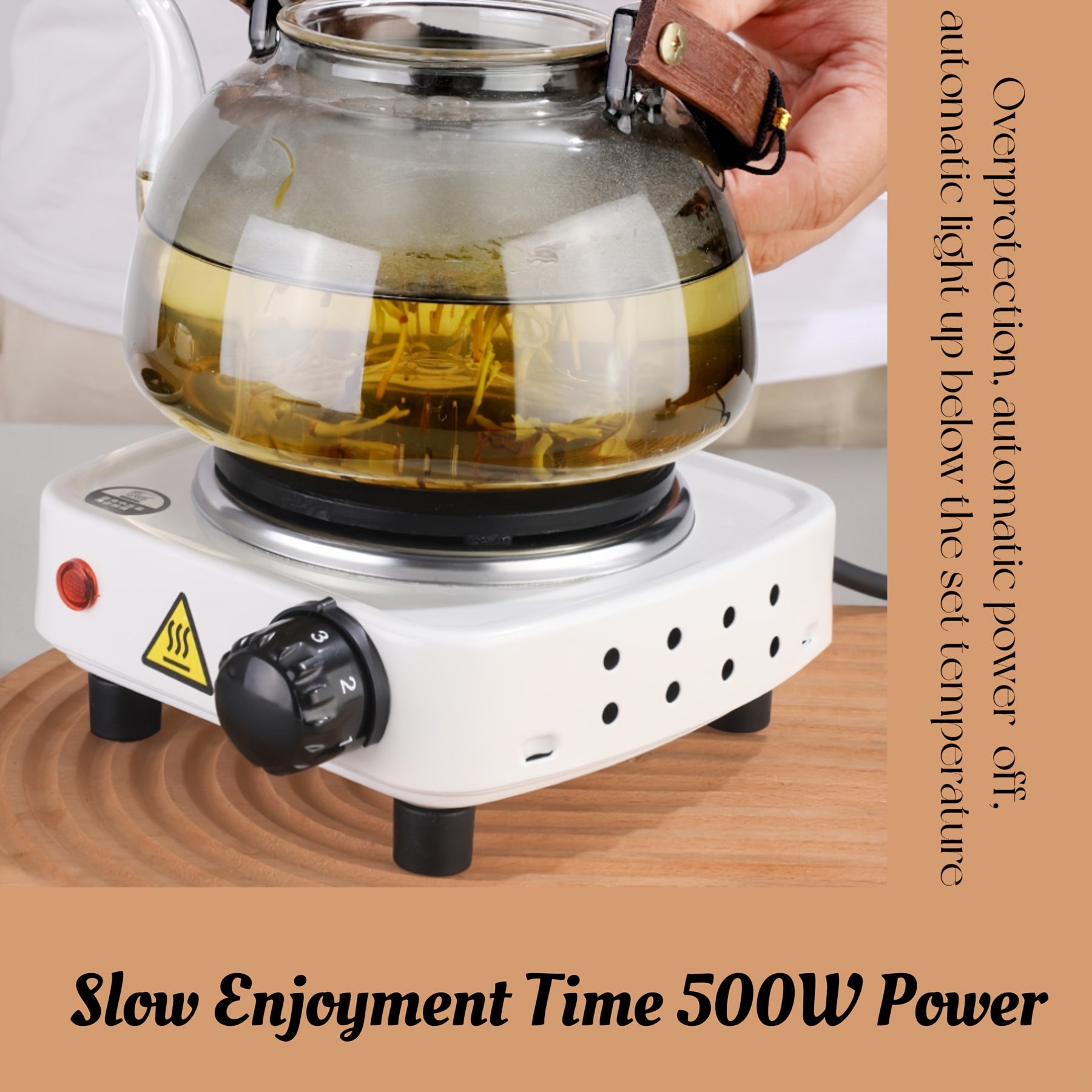 Electric Stove with Adjustable Temperature Control Cast Iron Plate 500W White Black for Kettles Moka Pots
