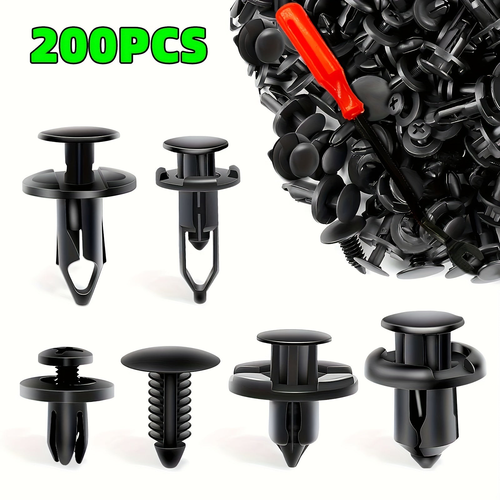 200Pcs Car Fixing Clips Universal 6 Types Bumper Push Rivet Auto Parts