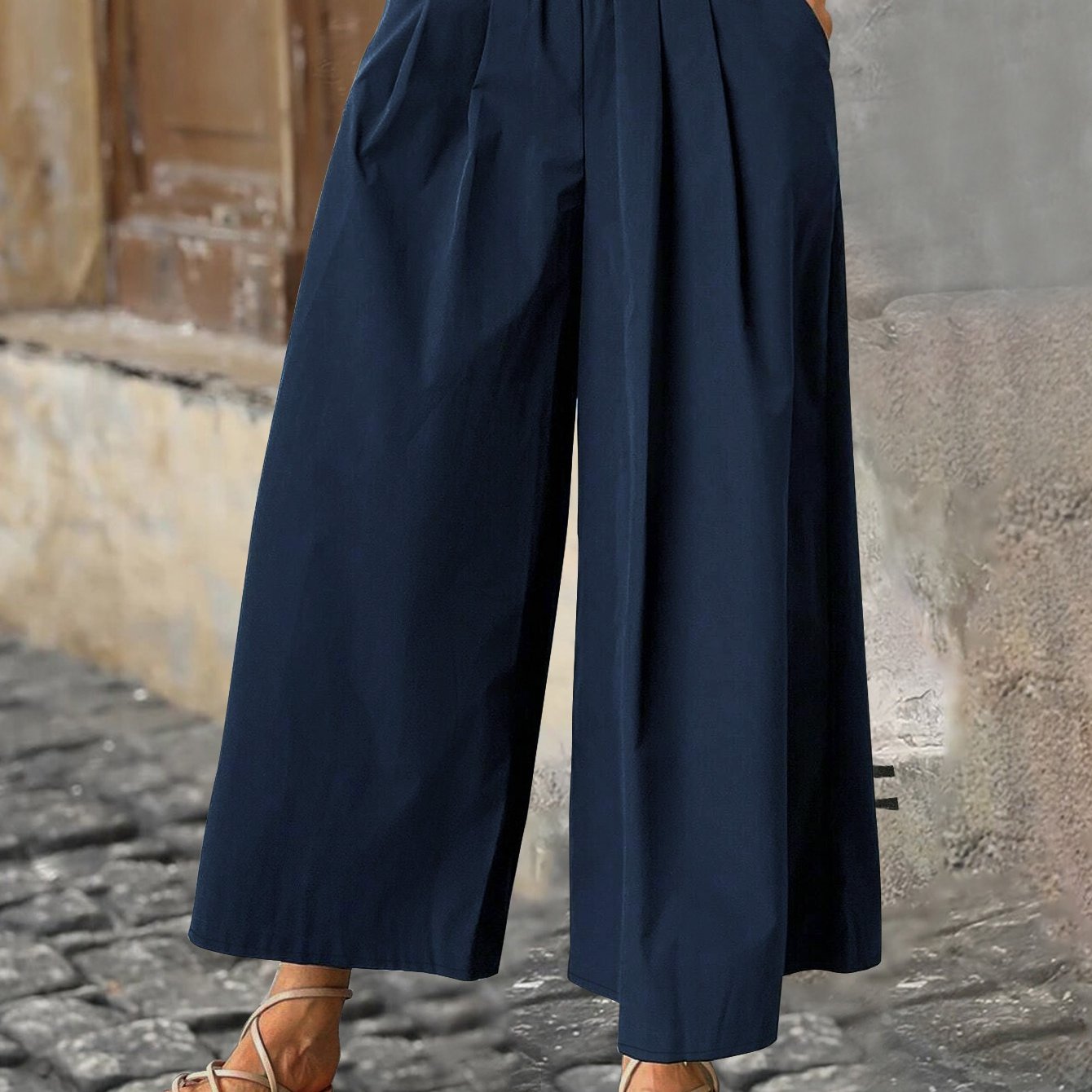 Women's Plus Size Wide Leg Pants Loose Fit Polyester Solid Spring Summer