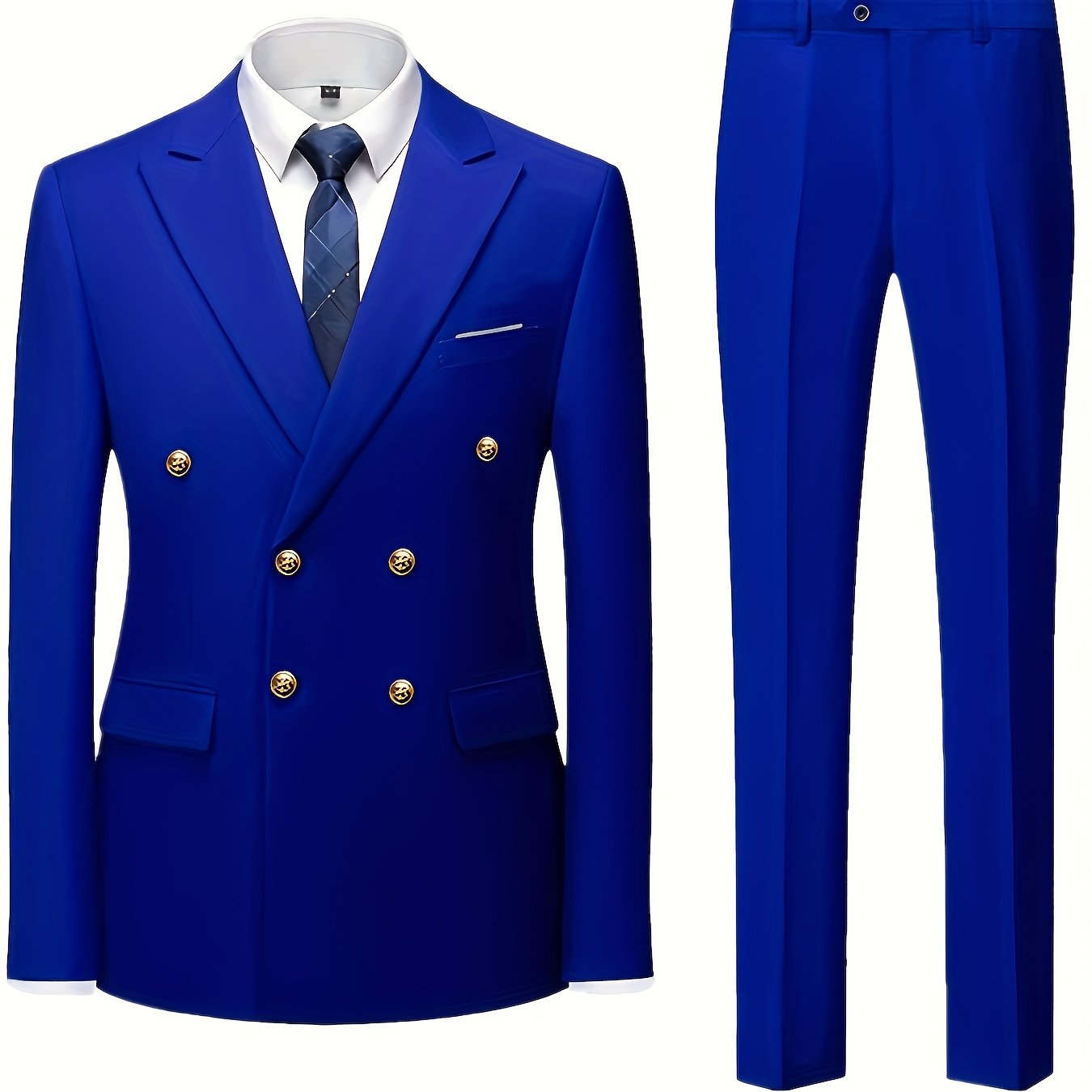 Men's Light Blue Slim Fit Double-Breasted Blazer and Pants Set for Formal Occasions