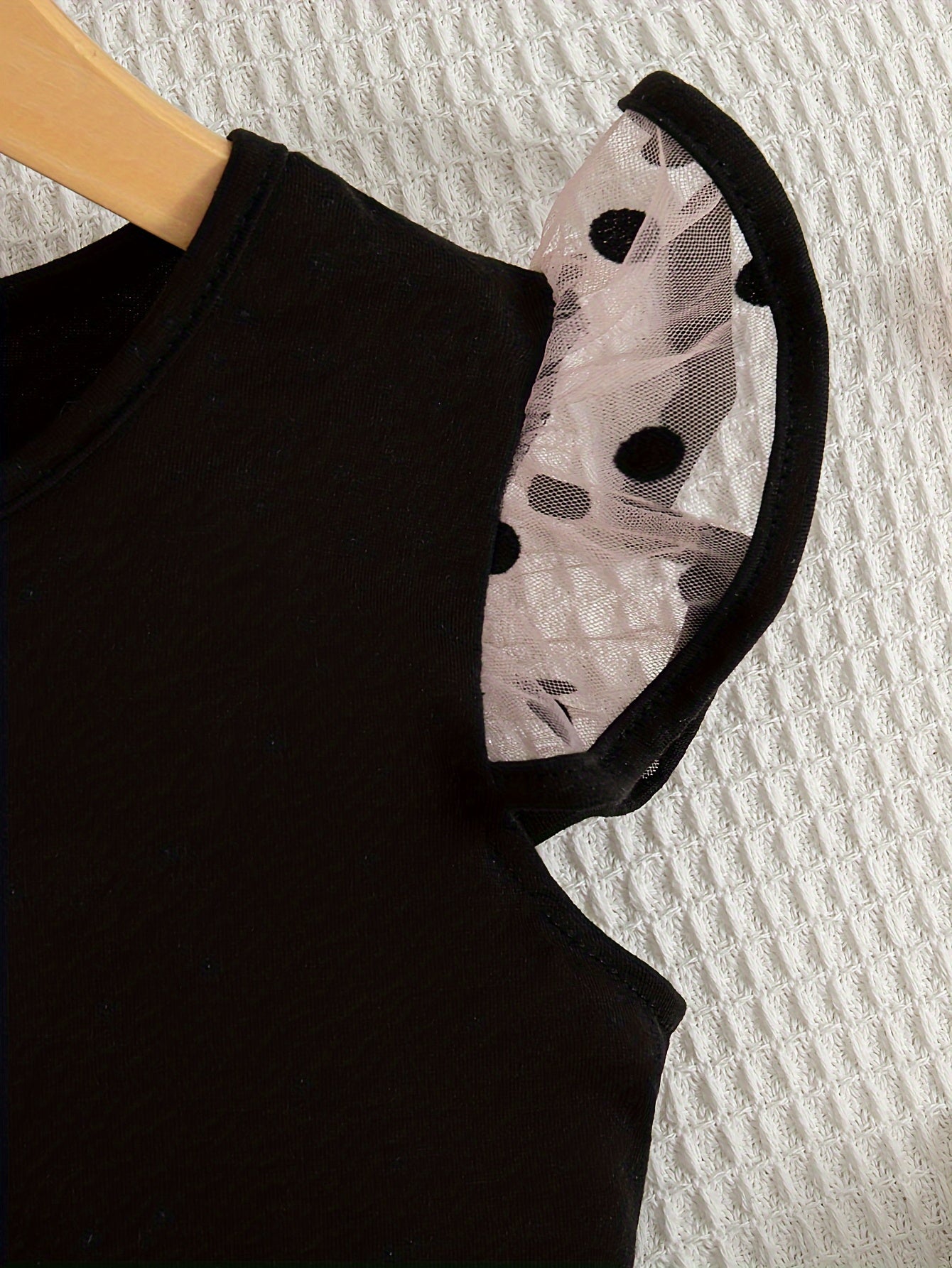 Girls Summer Two-Piece Set Mesh Patchwork Sleeveless Top and Short Skirt