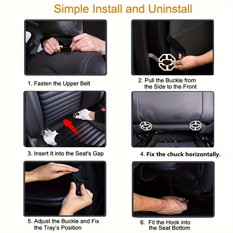 Universal Faux Leather Car Seat Organizer with Foldable Tray and Multiple Pockets