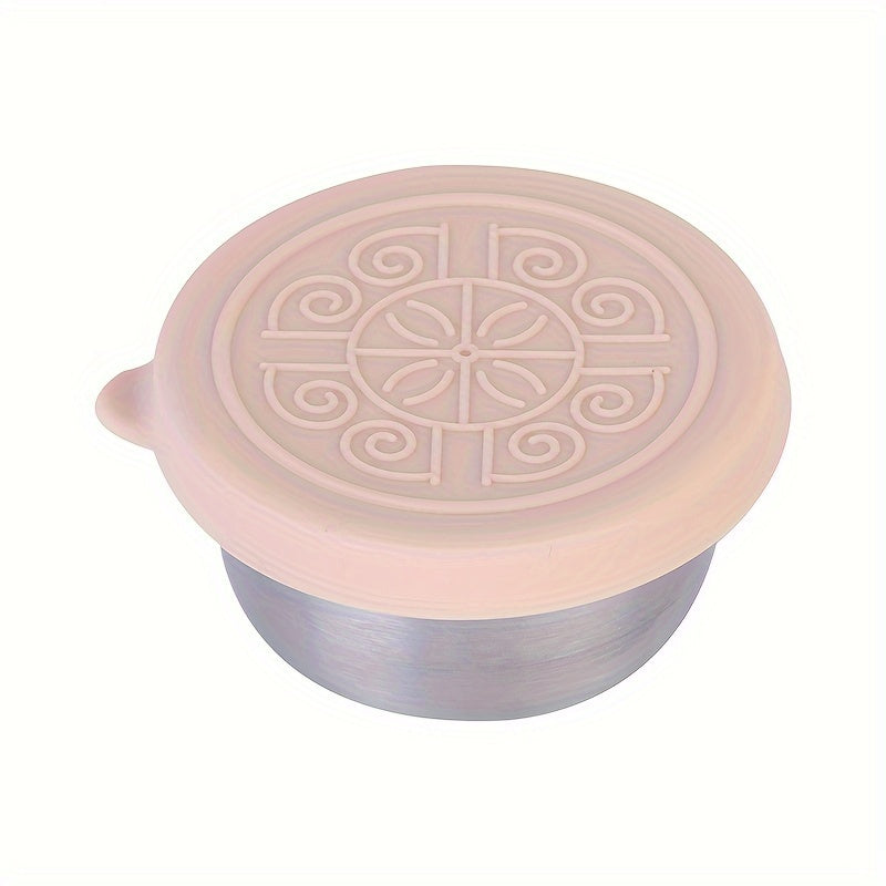 Stainless Steel Condiment Cup with Silicone Lid Leakproof Rust-Resistant Flower Pattern Multicolor