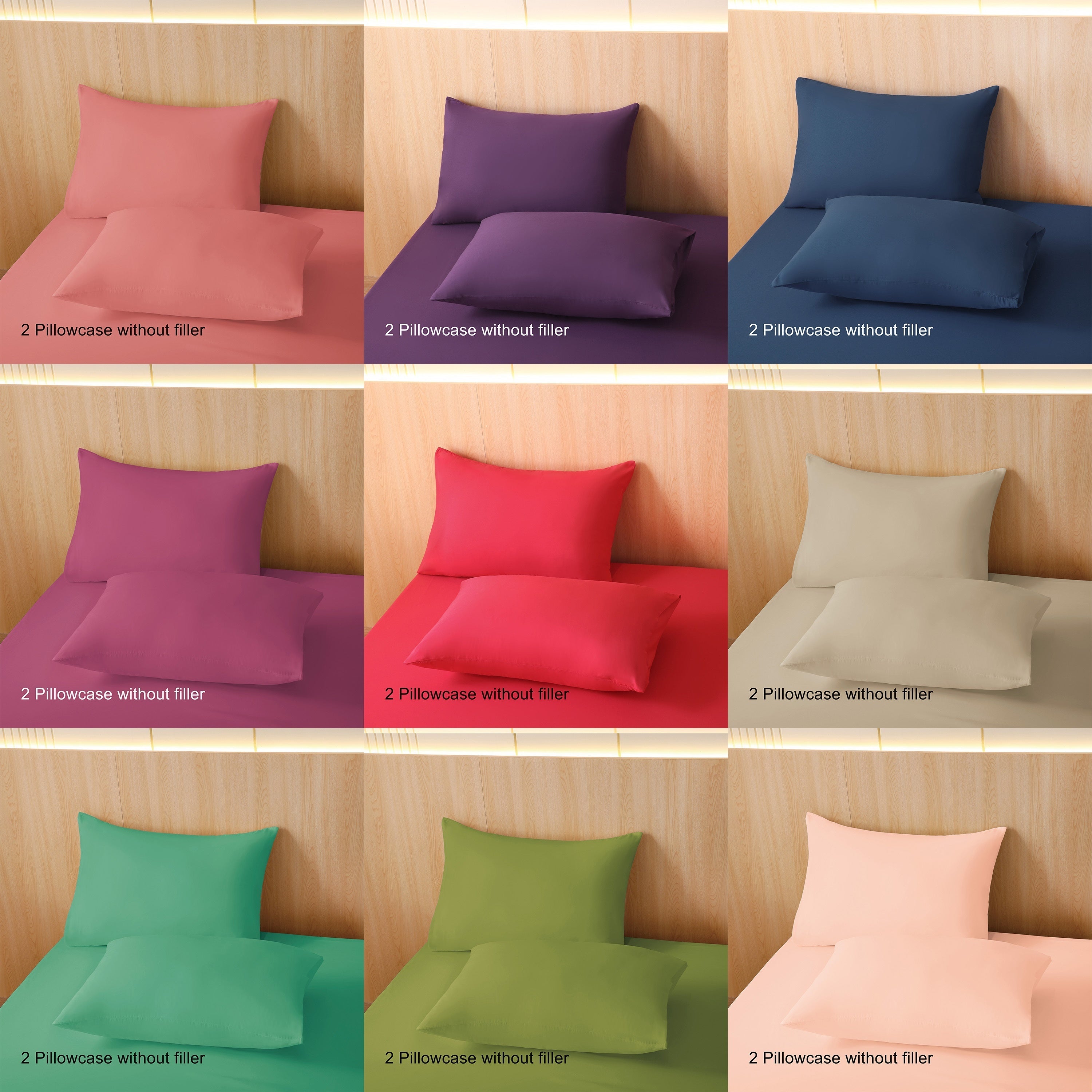 Set of 2 Solid Color Pillowcases Skin-Friendly Breathable Machine Washable for Home Use