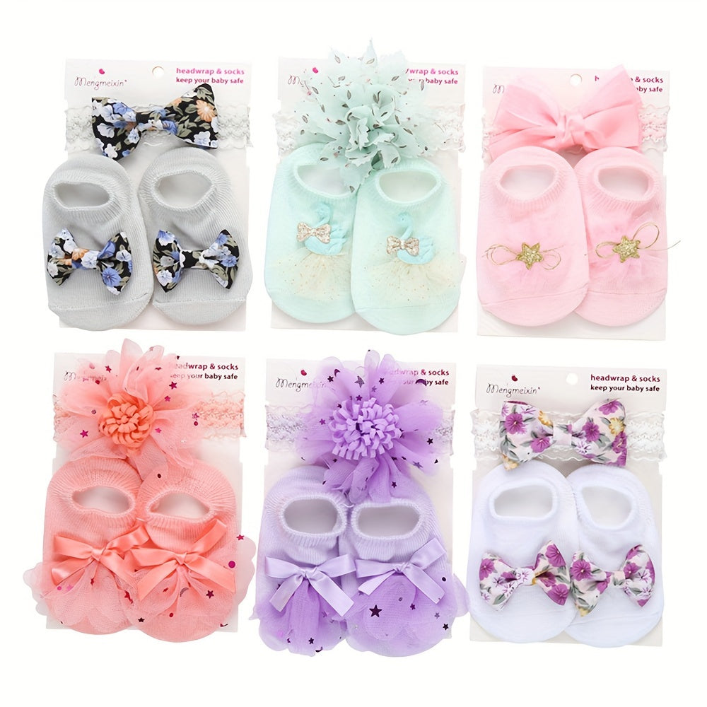 Kids' Cotton Blend Lace Bow Low-Cut Socks and Hairbands Set for Spring Summer