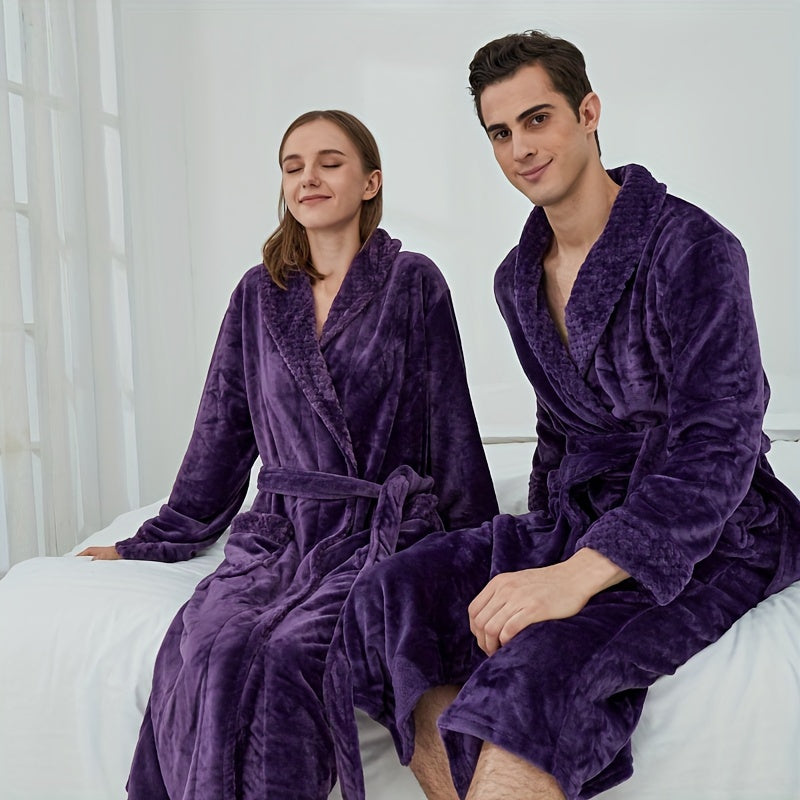 Unisex Flannel Bathrobe for Autumn Winter Cozy Nightwear Home
