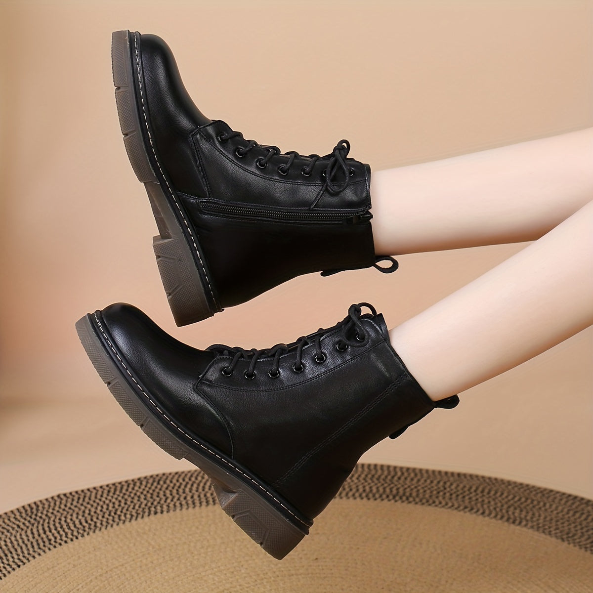 Women's Combat Boots Rubber Sole Anti-Slip Padded Stitching