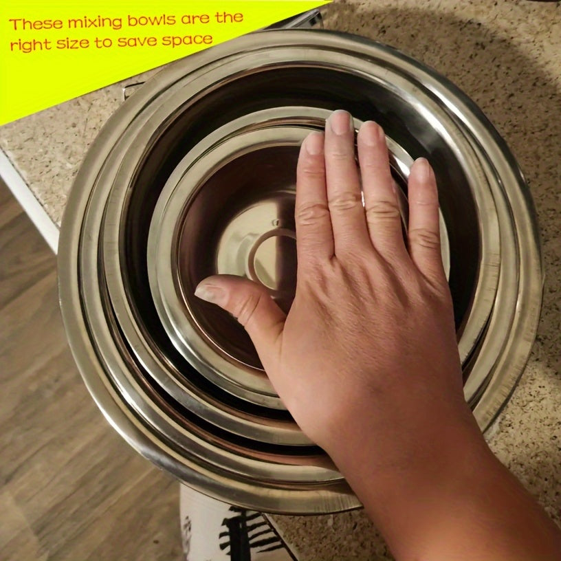 Set of 5 Stainless Steel Mixing Bowls with Non-Slip Base for Cooking and Baking