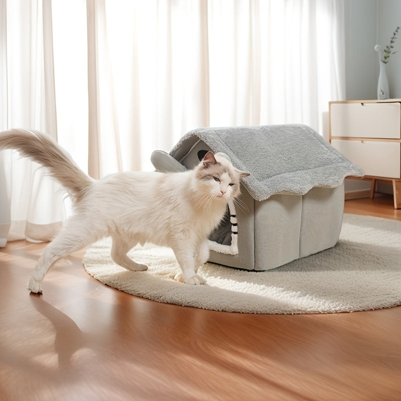 Pet House for Cats and Dogs with Washable Winter Bed Soft Polyester Classic Style