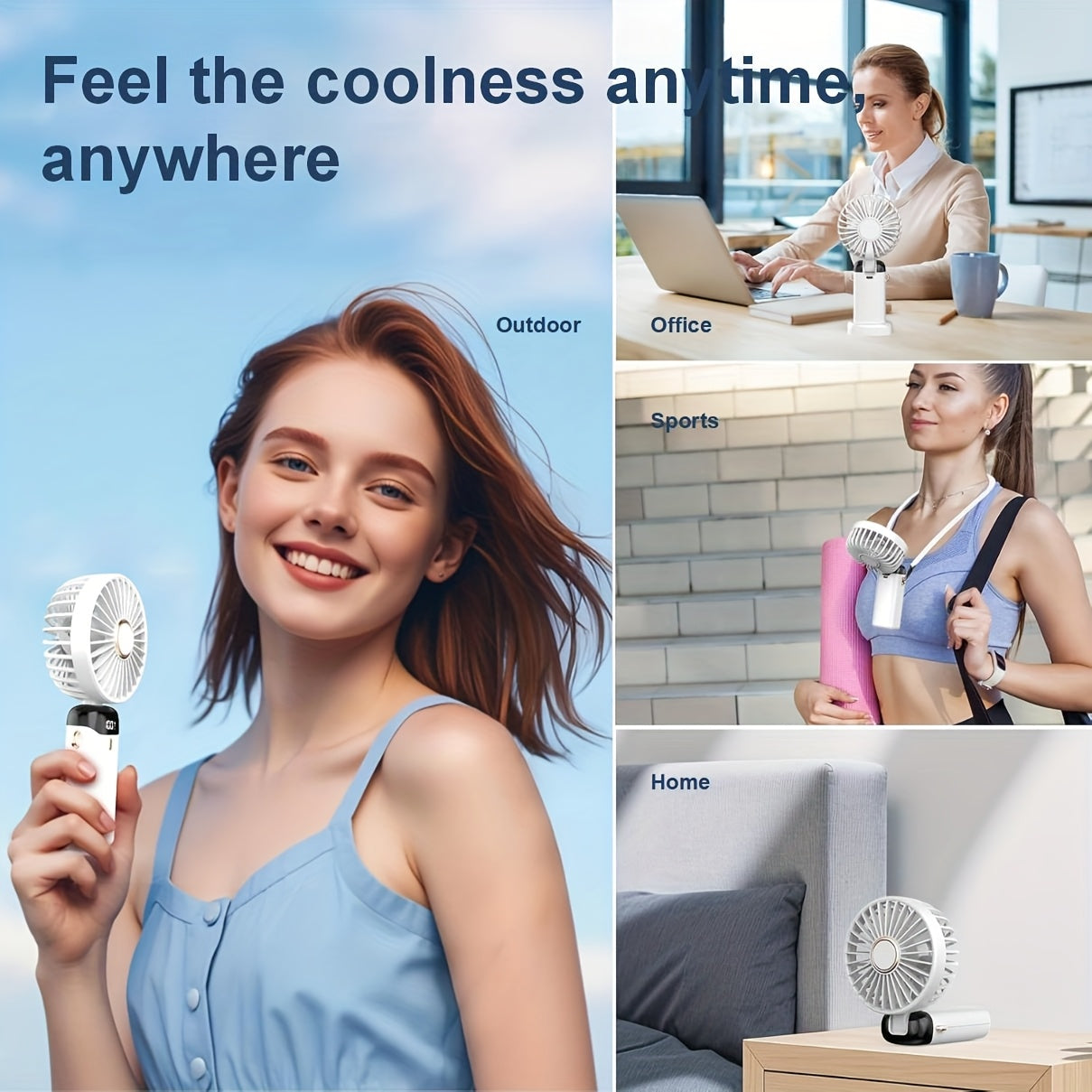 Portable Handheld Fan with Digital Display 5 Speed Adjustable Rechargeable Lithium Battery