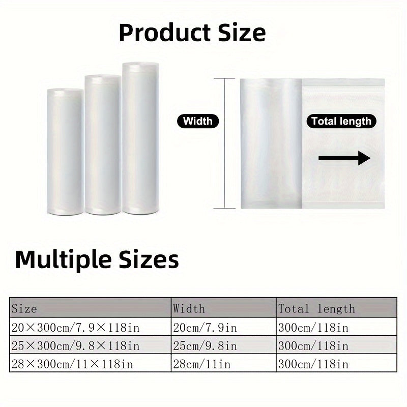 3 piezas de rollos para selladora al vacío de 5m de ancho múltiple 9.8cm 11.02cm 13.97cm almacenamiento de alimentos