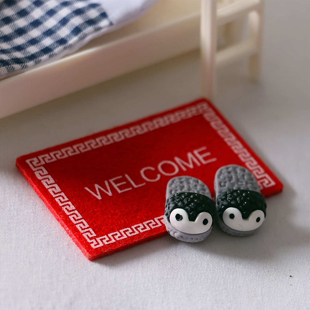 Set of 4 Mini Welcome Doormats for Dollhouse Decoration Micro Model Landscaping