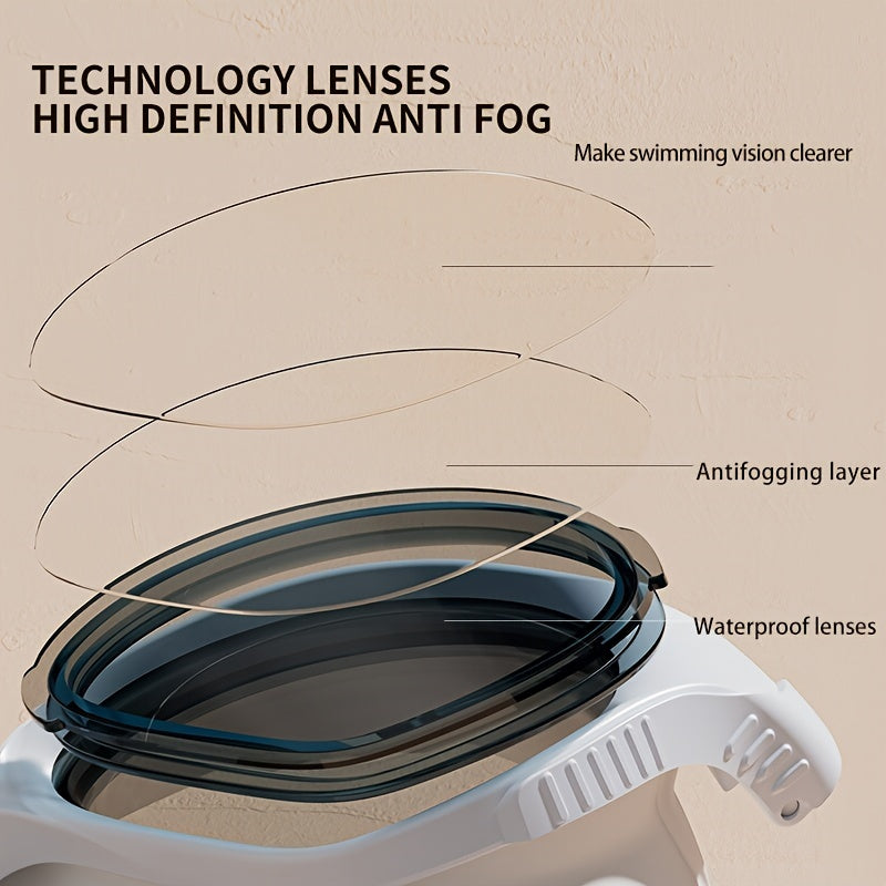 Waterproof Anti-Fog Swimming Goggles for Men and Women Black PC Large Frame