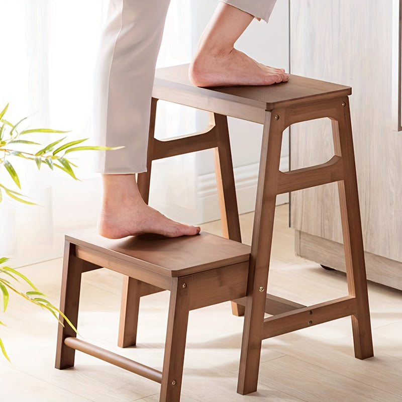 Folding Bamboo Step Stool, Compact Ladder for Home, Easy to Clean