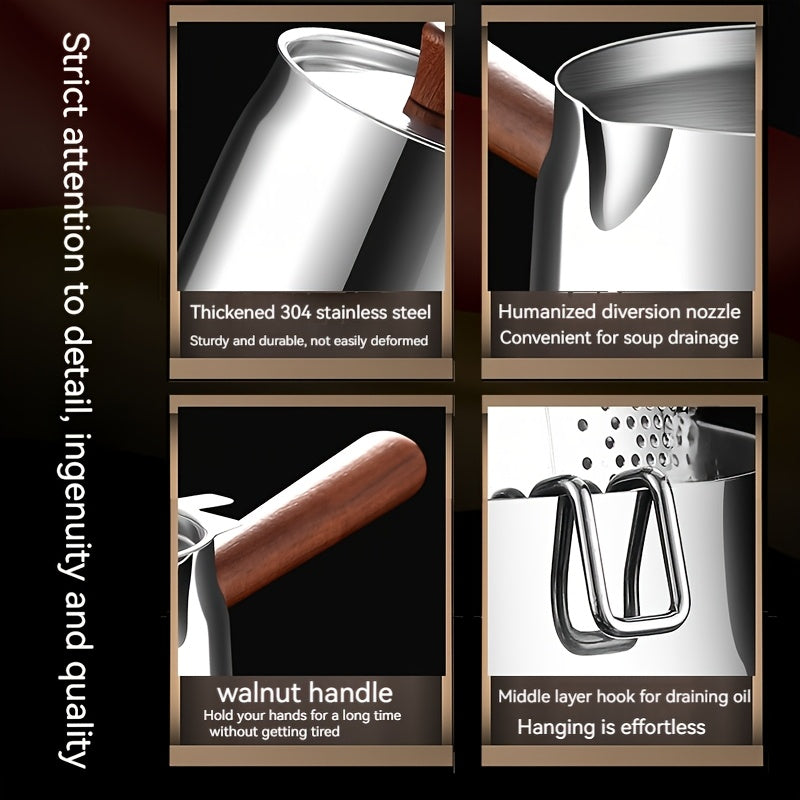 5-ta qismli zanglamaydigan po'latdan yasalgan chuqur qovurish to'plami 2000ml katta sig'imli, plita bilan mos keladi