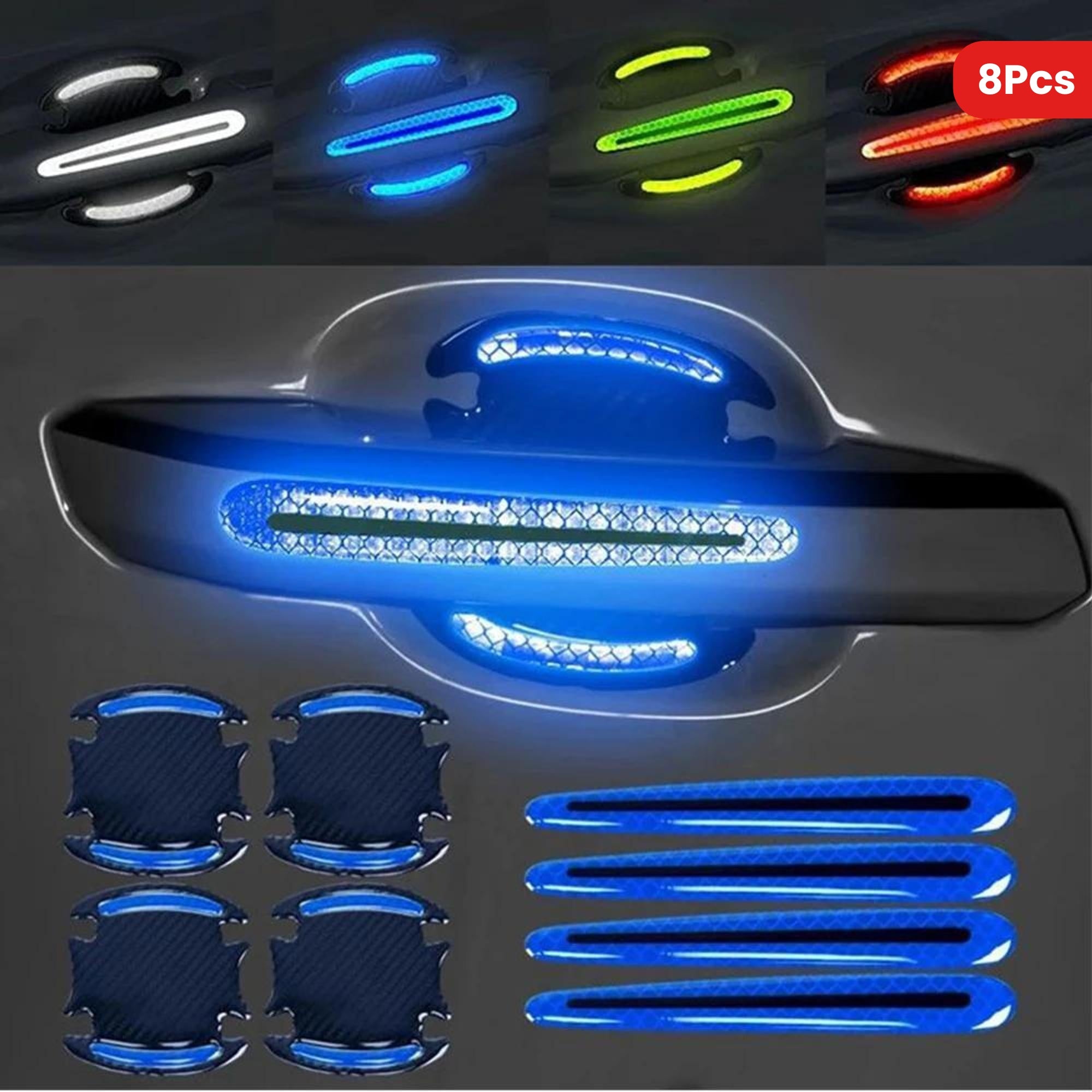 8Pcs Universal 3D Carbon Fiber Car Door Handle Stickers Scratch-Resistant Reflective Strips