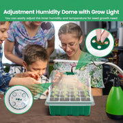 Seedling Trays with Grow Lights 12-Cell Indoor Greenhouse Starter Kit Humidity Domes