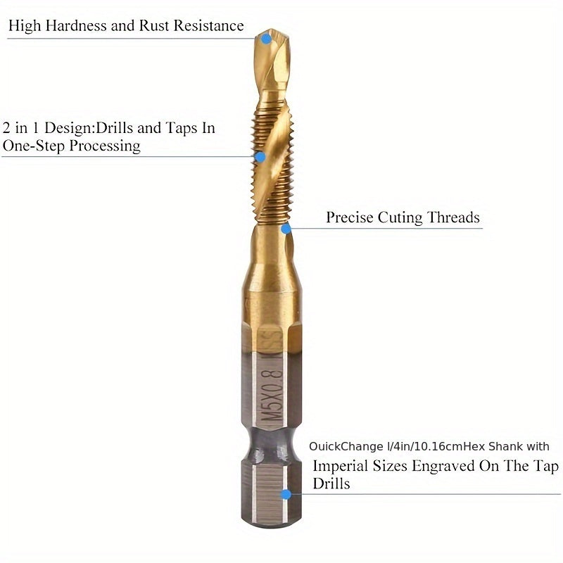 Titanium Drill Tap Set 6-Piece M3-M10 for Wood Plastic Metal