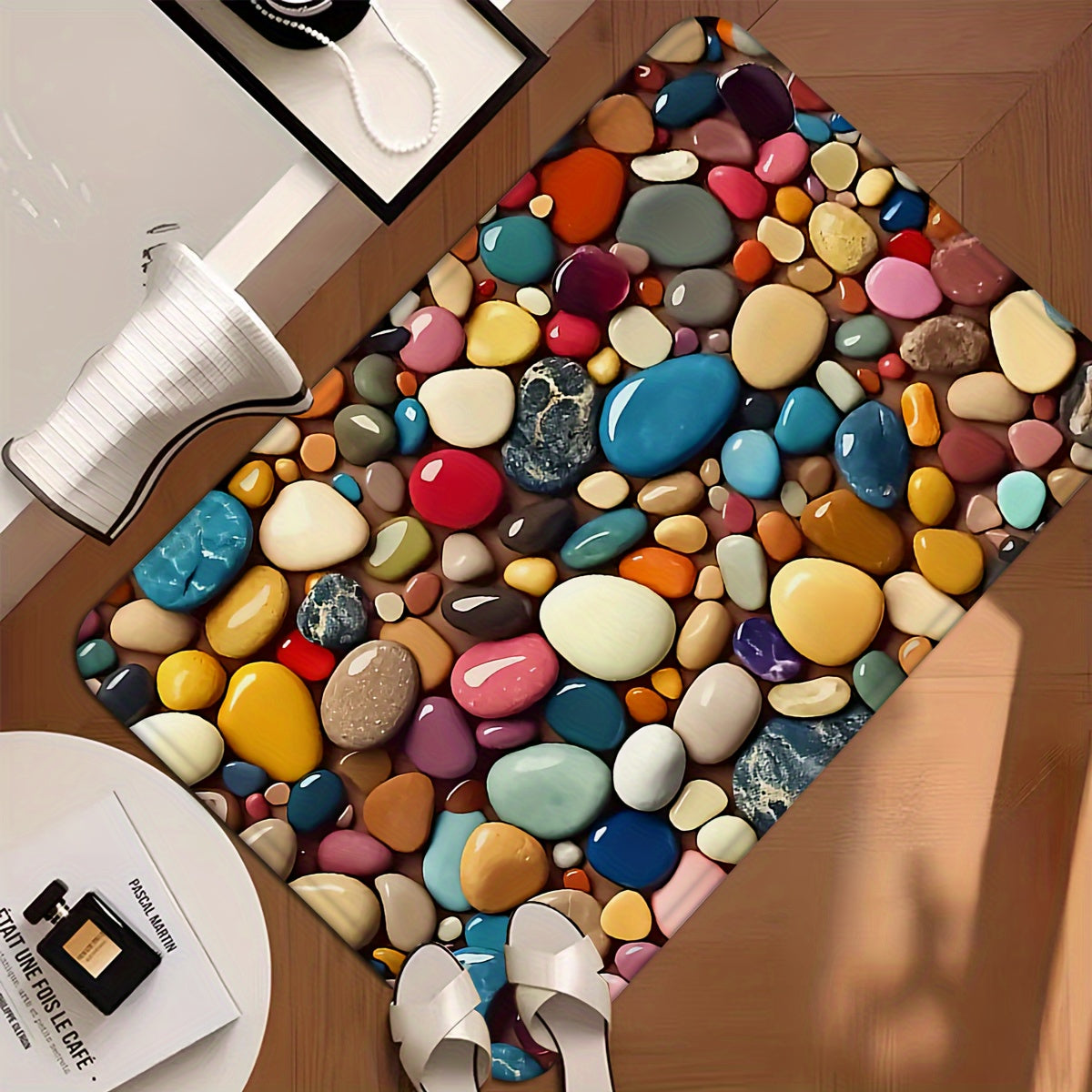 Alfombra de baño con patrón de guijarros antideslizante, absorbente, de secado rápido y lavable a máquina