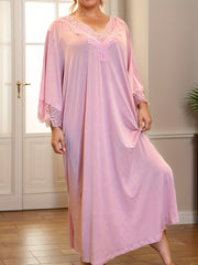 Женское ночное платье большого размера с кружевом, V-образный вырез, ночная одежда