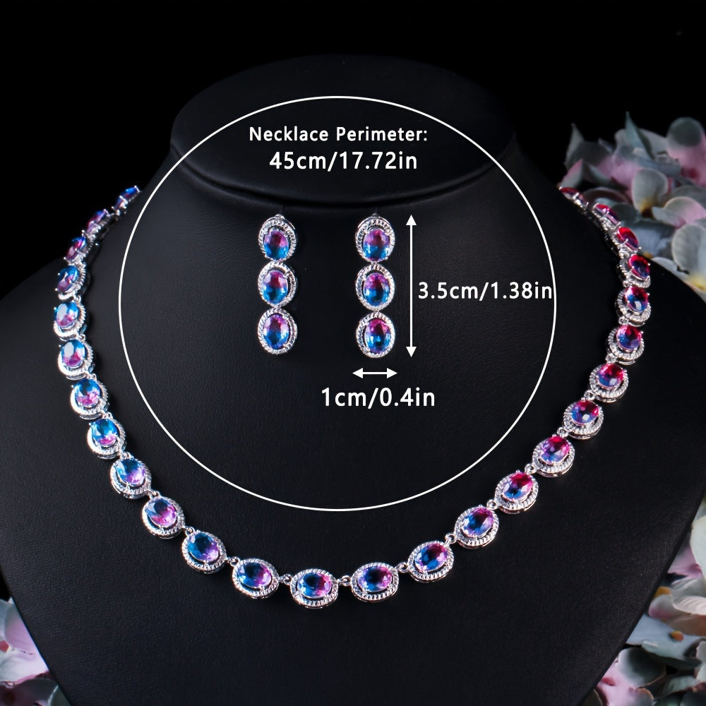 Set of 3 Boho Chic Jewelry Pieces Copper Necklace and Earrings Synthetic Zirconia