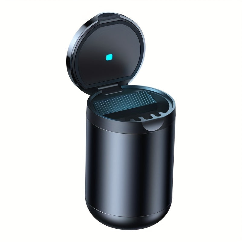 Dual-Use LED Car and Home Ashtray Oval Plastic Aluminum USB Rechargeable Cigarette Grooves