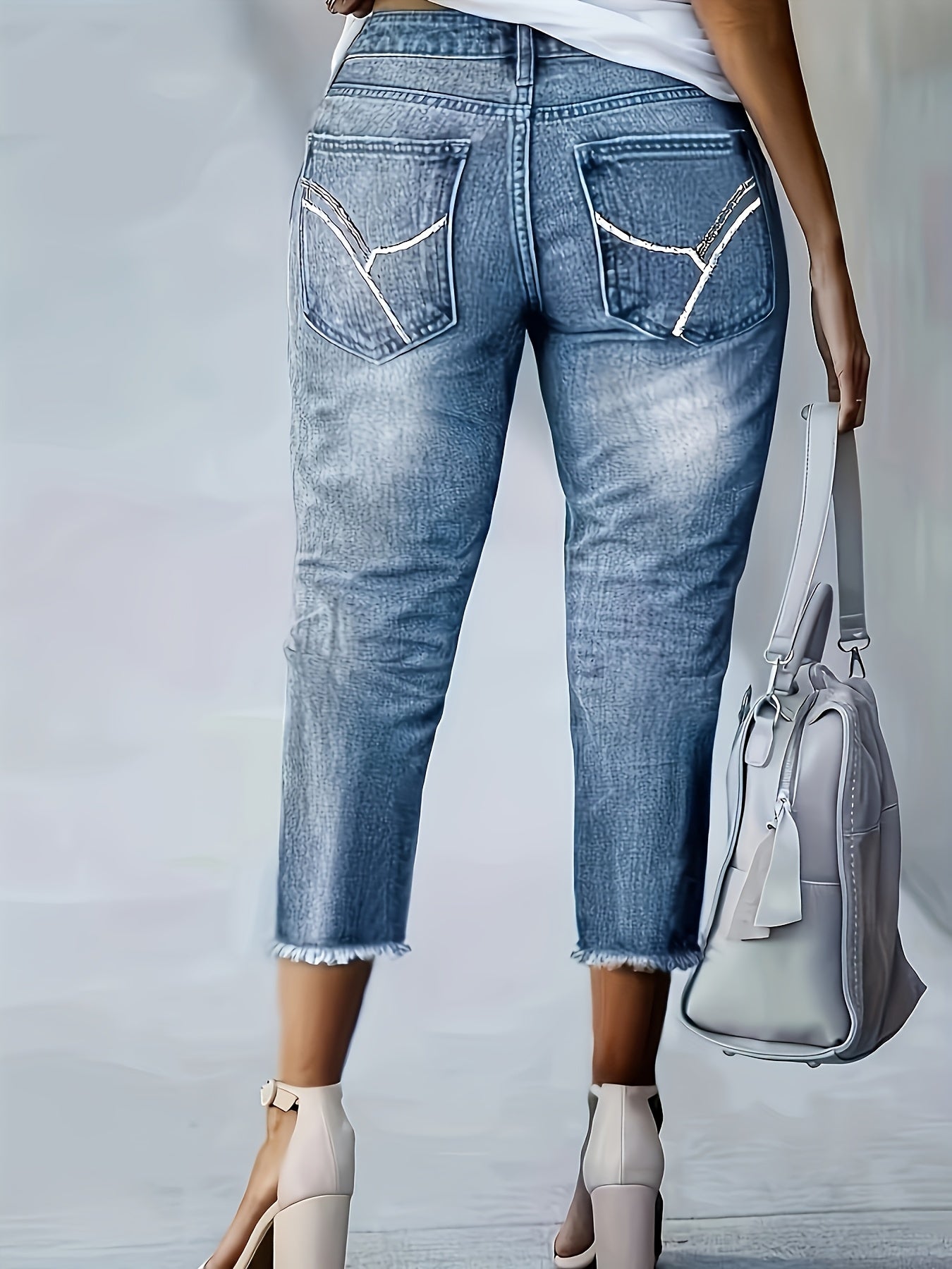 Women's Plus Size Elastic Embroidered Seven-Eighth Pants Wide Leg Black