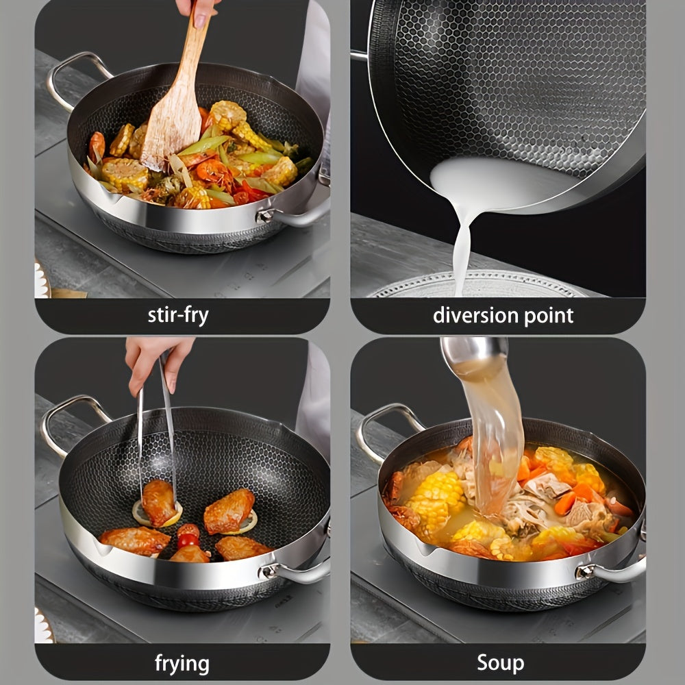 Double-Sided Honeycomb Non-Stick Frying Pan 10 Inch Silver