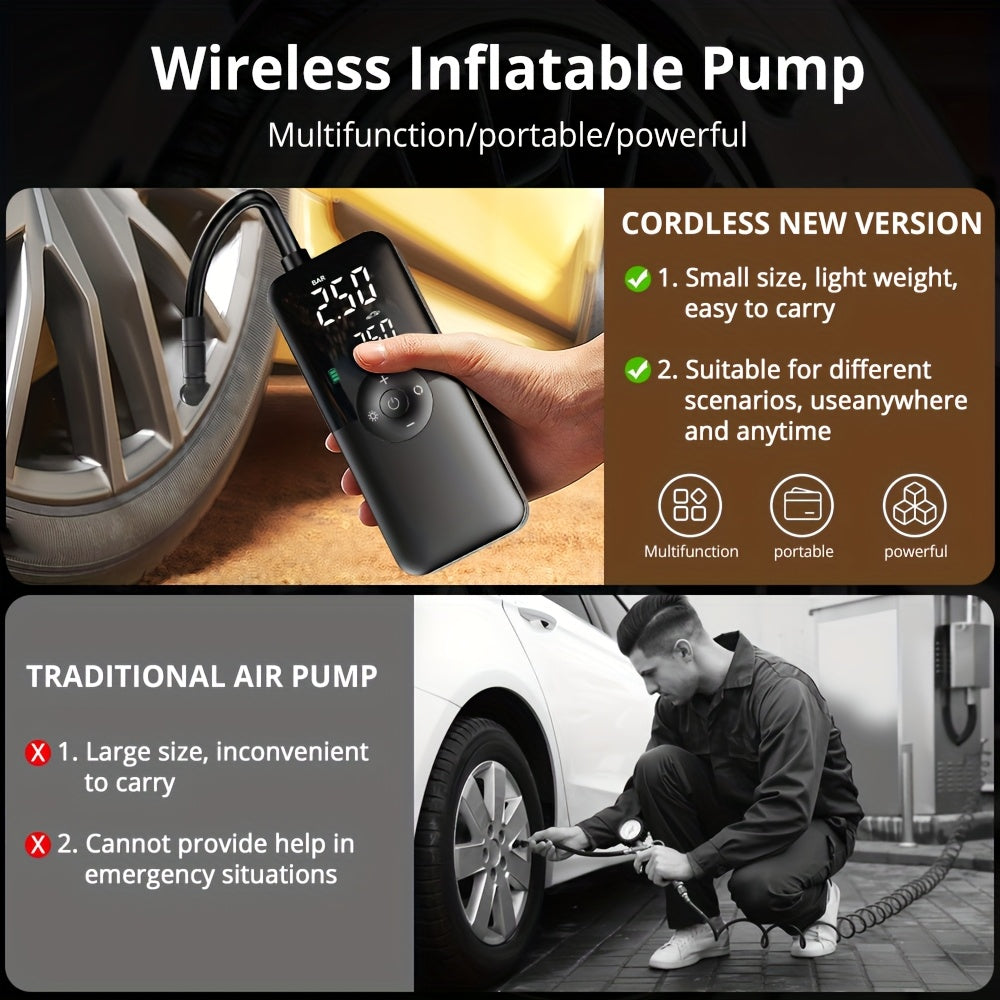 Portable Electric Air Compressor Pump for Cars Motorcycles Bicycles Rechargeable Lithium Battery Digital Display