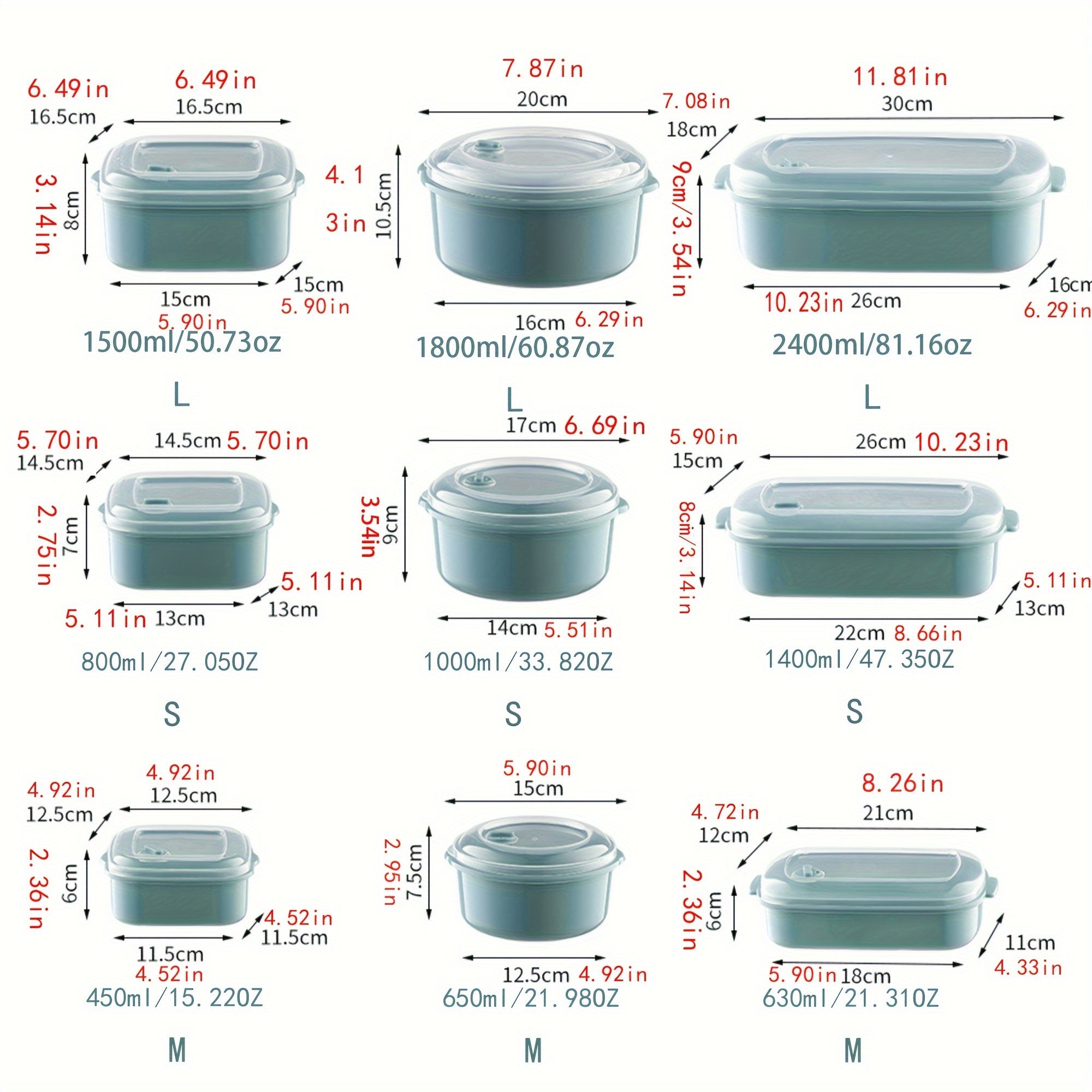 Contenedores de almacenamiento de alimentos de plástico aptos para microondas de 3 piezas con tapas de clip para frutas, verduras y carne
