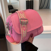 Square Crossbody Bag with Wide Strap Zipper in Solid Color PU Material