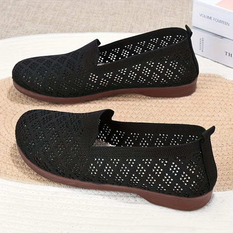 Women's Slip-On Flat Shoes Breathable Mesh Casual Summer Black Embellishments