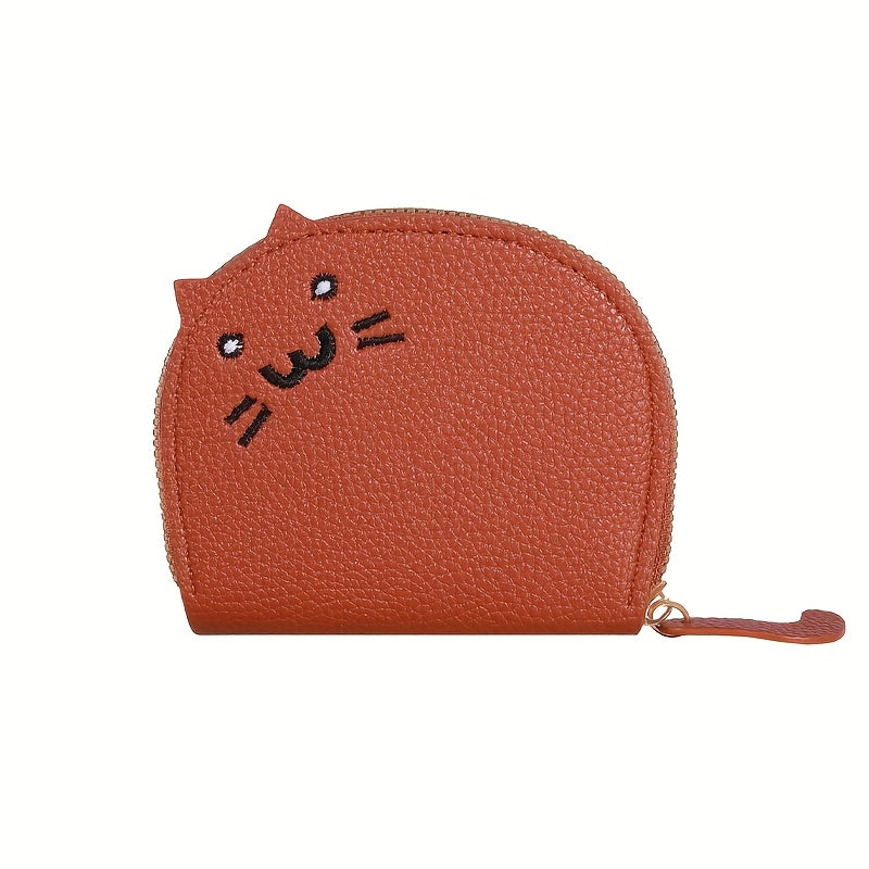 Cat-Shaped Casual Wallet for Women Synthetic Material Card Slots Zipper Closure