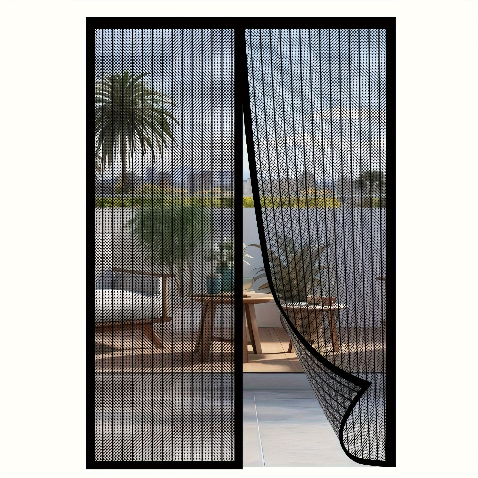 Striped Mosquito-Repellent Screen Curtain with Magnetic Closure for 91.44x208.28 cm Door