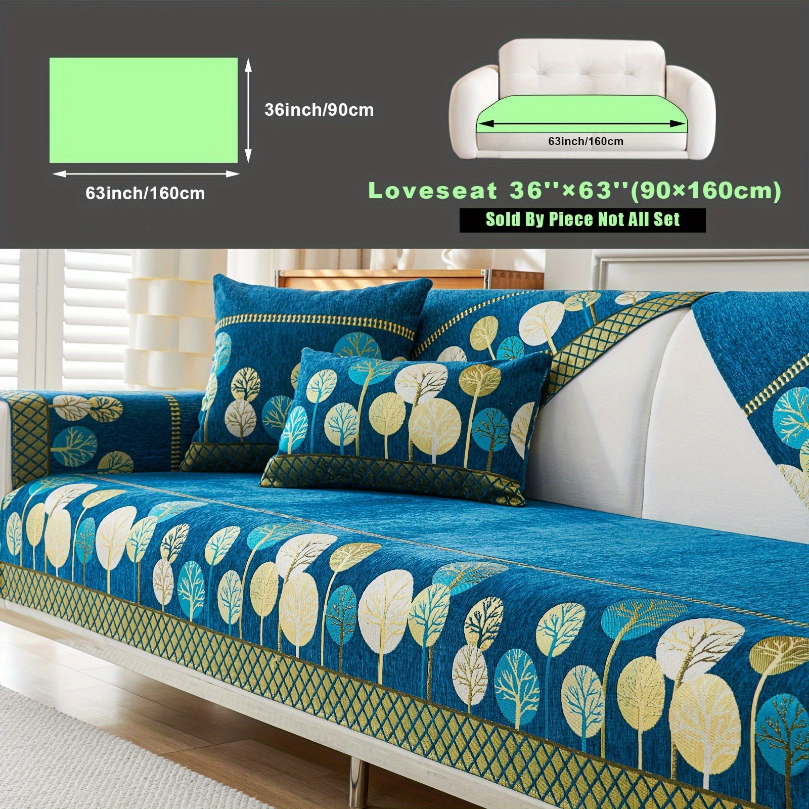 Bohemian Style Sofa Cover with Moonlight Forest Tree Pattern Non-Slip Machine Washable for Single to Quadruple Seat Sofas