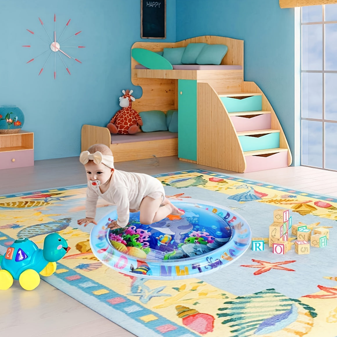 Мягкий надувной игровой коврик для малышей с аквариумом, коврик для tummy time для младенцев и малышей 0-3 лет