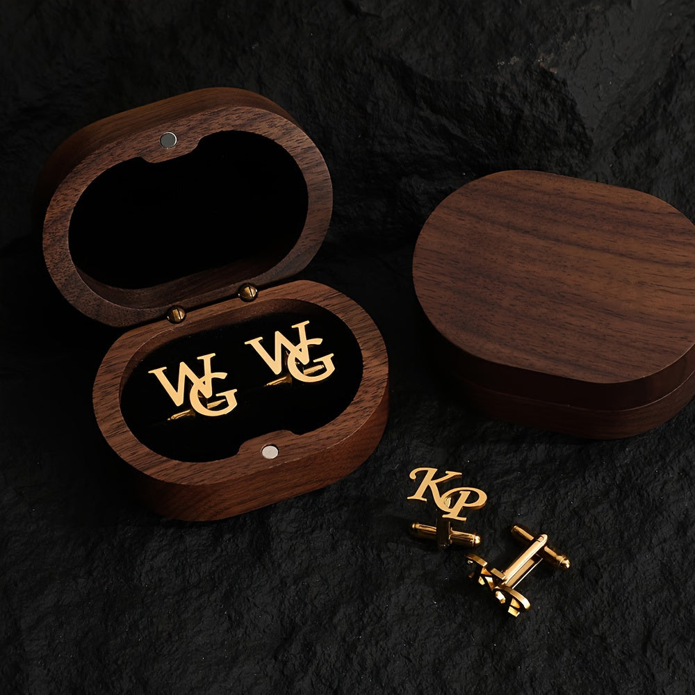 Men's Stainless Steel Letter Cufflinks for Suit Sleeves Gift for Fathers Husbands Boyfriends