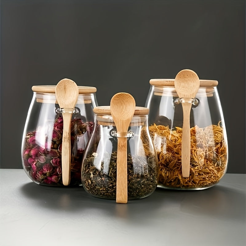 2-Piece Glass Storage Containers with Spoon for Spices Coffee Sugar Salt