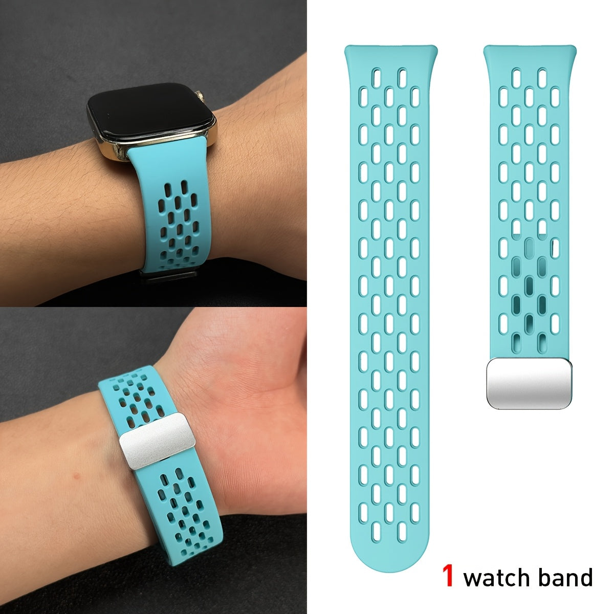Silicone Watch Strap Breathable Multi-Hole Magnetic Folding for Fitness Tracker